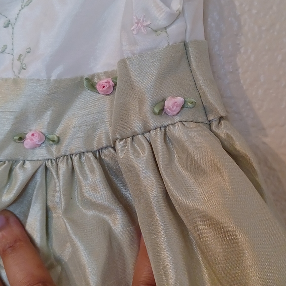 Perfectly Dressed White Green Floral Cap Sleeve Toddler Dress Size 4T - Picture 5 of 12